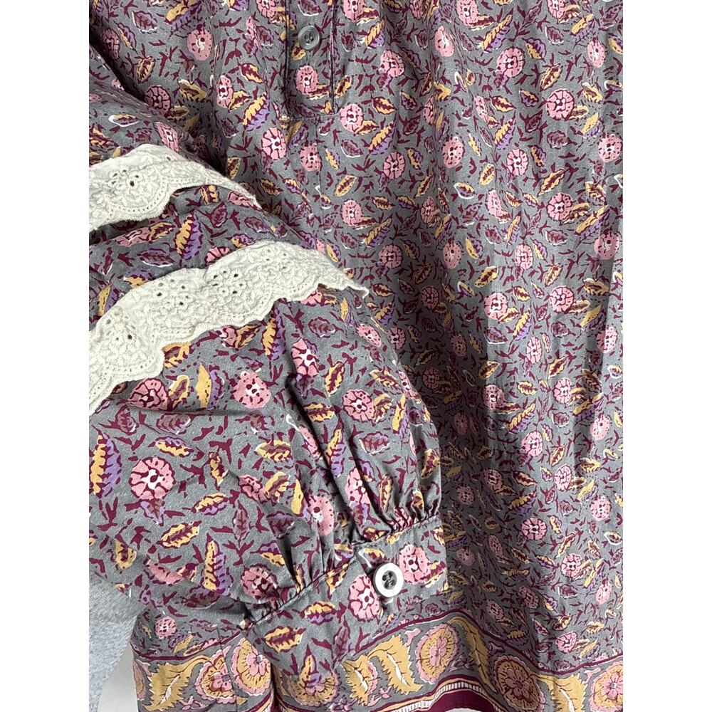 Hunter Bell Molly Blouse Puff Sleeve Printed Poplin Cotton Size Large - Picture 10 of 10